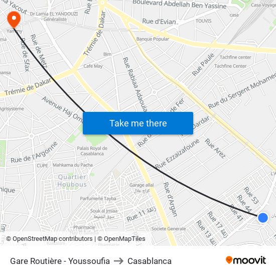 Gare Routière - Youssoufia to Casablanca map