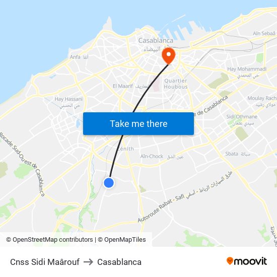 Cnss Sidi Maârouf to Casablanca map