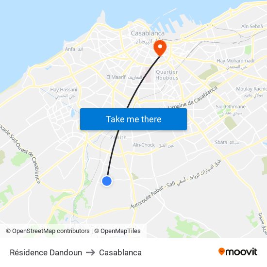 Résidence Dandoun to Casablanca map