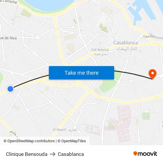 Clinique Bensouda to Casablanca map