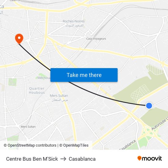 Centre Bus Ben M'Sick to Casablanca map