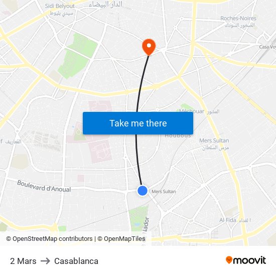 2 Mars to Casablanca map
