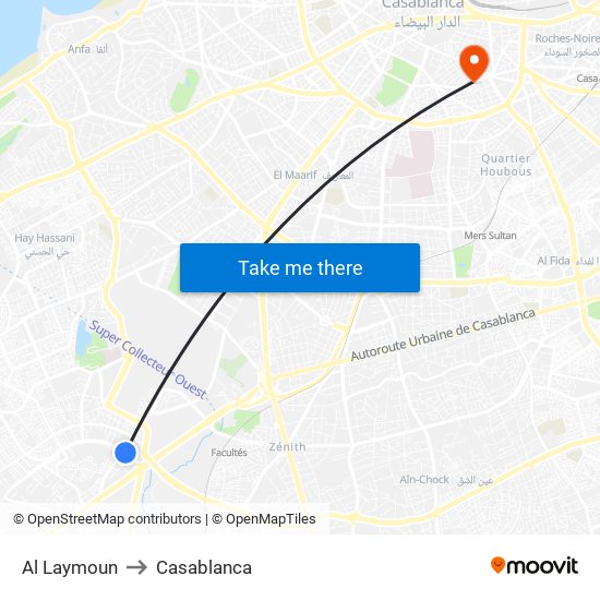 Al Laymoun to Casablanca map