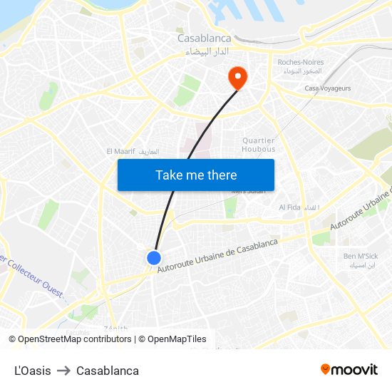 L'Oasis to Casablanca map