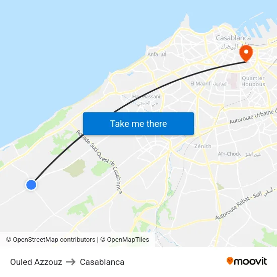 Ouled Azzouz to Casablanca map