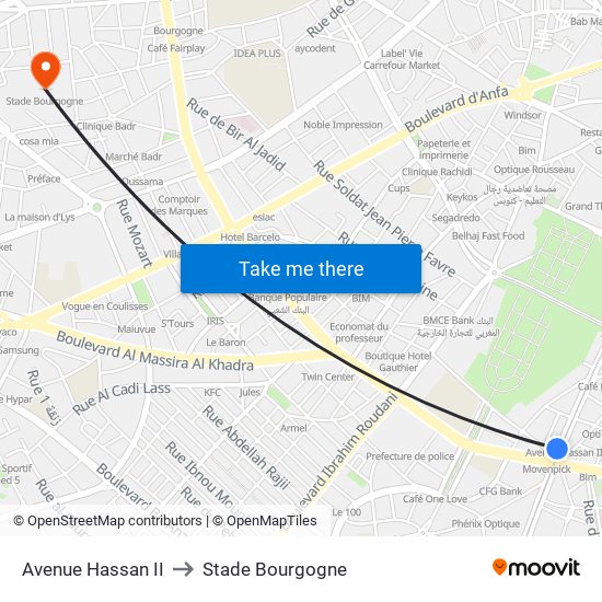 Avenue Hassan II to Stade Bourgogne map