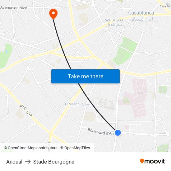 Anoual to Stade Bourgogne map