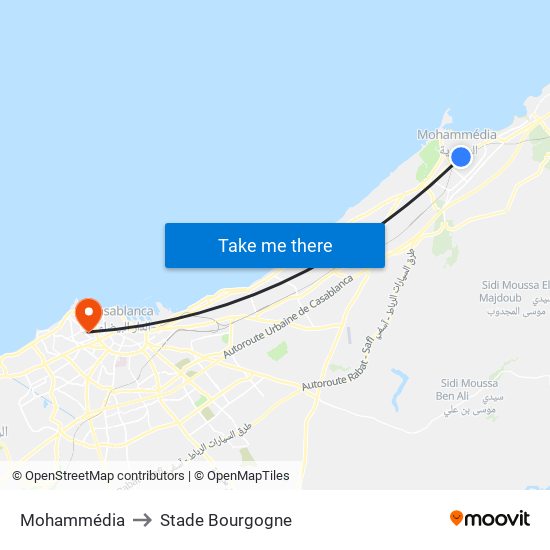 Mohammédia to Stade Bourgogne map