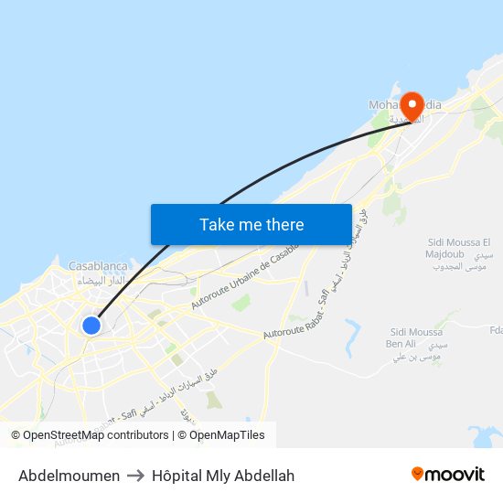 Abdelmoumen to Hôpital Mly Abdellah map