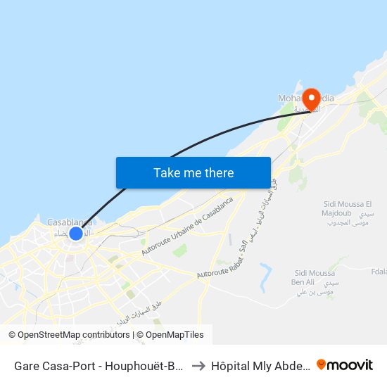Gare Casa-Port - Houphouët-Boigny to Hôpital Mly Abdellah map