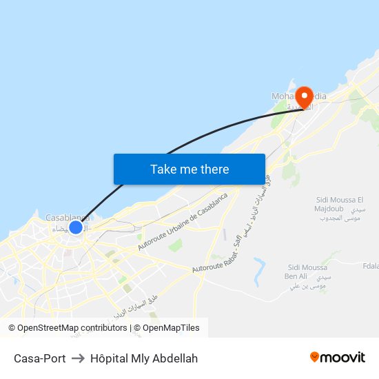 Casa-Port to Hôpital Mly Abdellah map