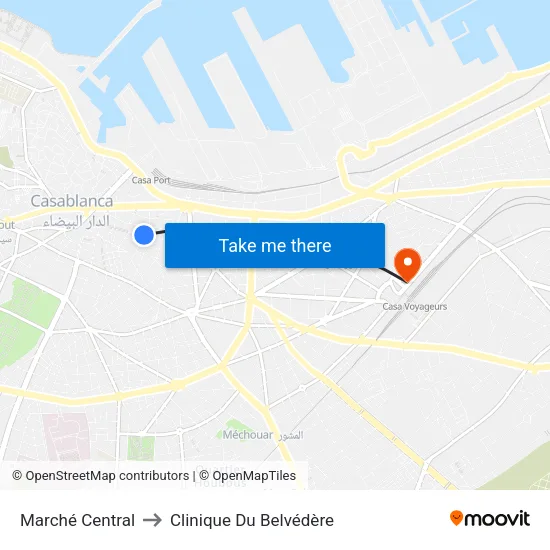 Marché Central to Clinique Du Belvédère map
