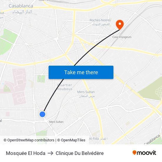 Mosquée El Hoda to Clinique Du Belvédère map