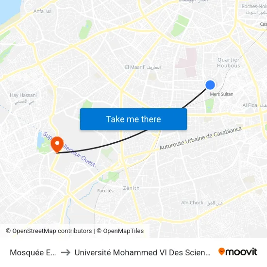 Mosquée El Hoda to Université Mohammed VI Des Sciences De La Santé map