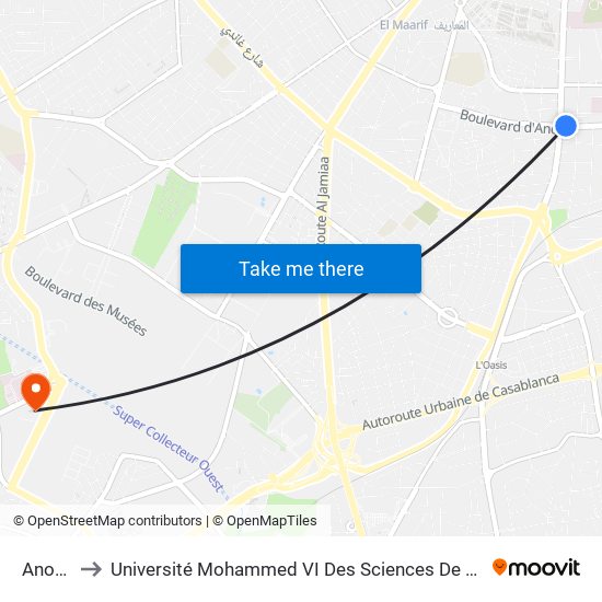 Anoual to Université Mohammed VI Des Sciences De La Santé map