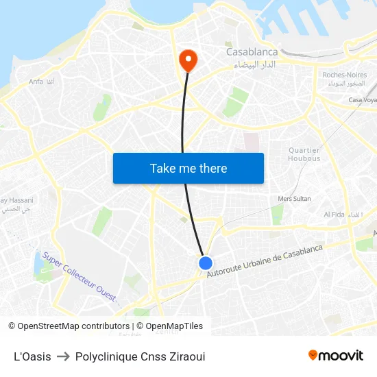L'Oasis to Polyclinique Cnss Ziraoui map