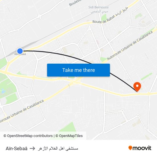 Aïn-Sebaâ to مستشفى اهل الغلام الأزهر map