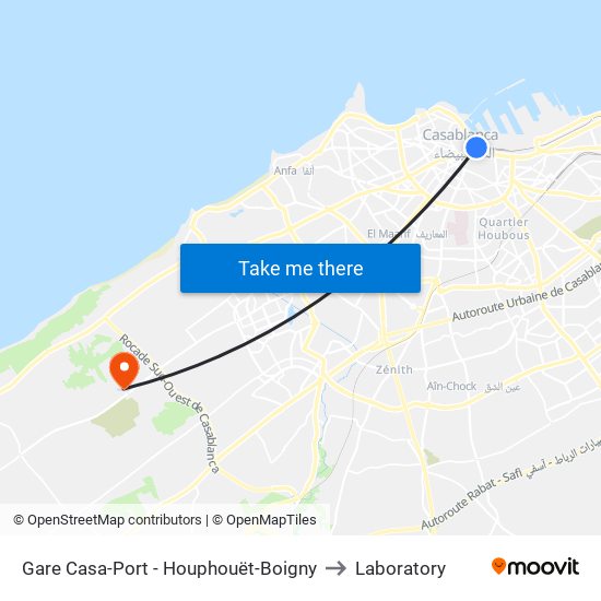 Gare Casa-Port - Houphouët-Boigny to Laboratory map