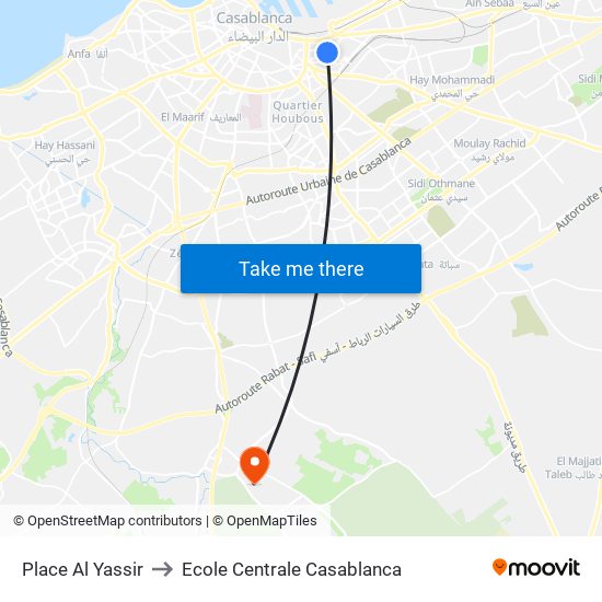 Place Al Yassir to Ecole Centrale Casablanca map