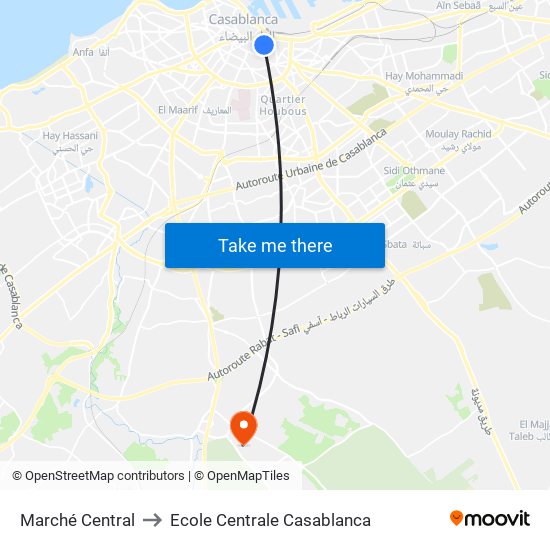 Marché Central to Ecole Centrale Casablanca map
