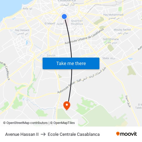 Avenue Hassan II to Ecole Centrale Casablanca map