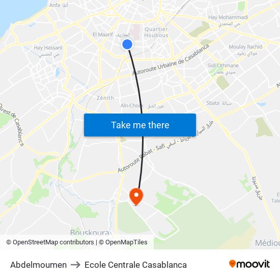 Abdelmoumen to Ecole Centrale Casablanca map