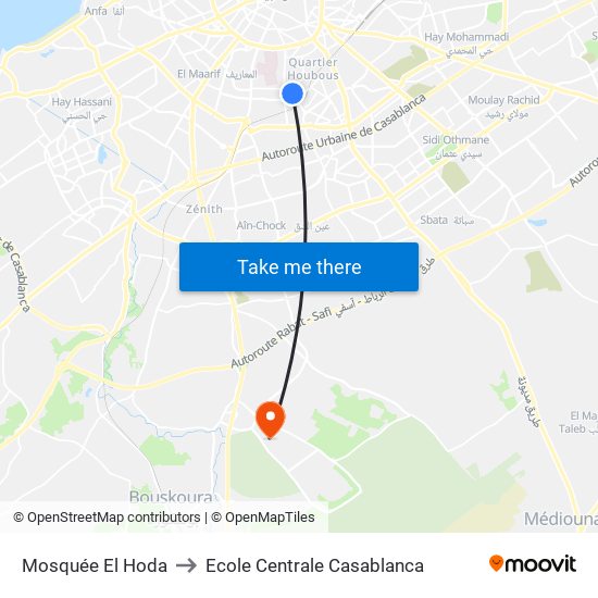 Mosquée El Hoda to Ecole Centrale Casablanca map