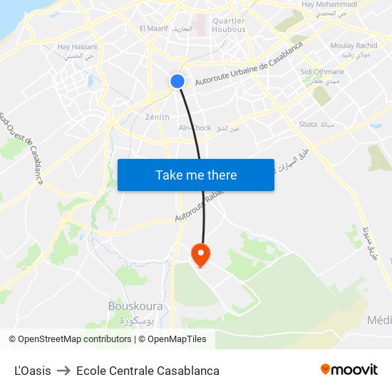 L'Oasis to Ecole Centrale Casablanca map