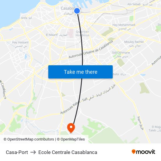 Casa-Port to Ecole Centrale Casablanca map