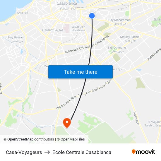 Casa-Voyageurs to Ecole Centrale Casablanca map