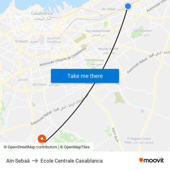 Aïn-Sebaâ to Ecole Centrale Casablanca map