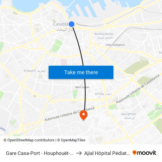 Gare Casa-Port - Houphouët-Boigny to Ajial Hôpital Pédiatrique map