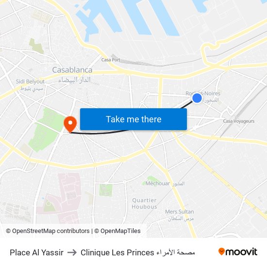 Place Al Yassir to Clinique Les Princes مصحة الأمراء map