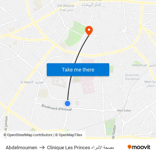 Abdelmoumen to Clinique Les Princes مصحة الأمراء map