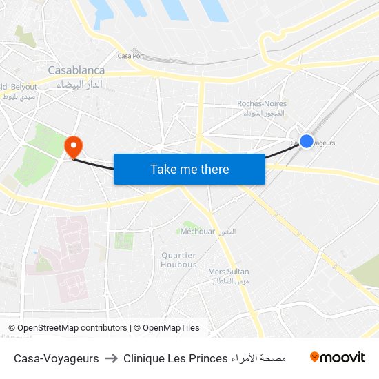 Casa-Voyageurs to Clinique Les Princes مصحة الأمراء map