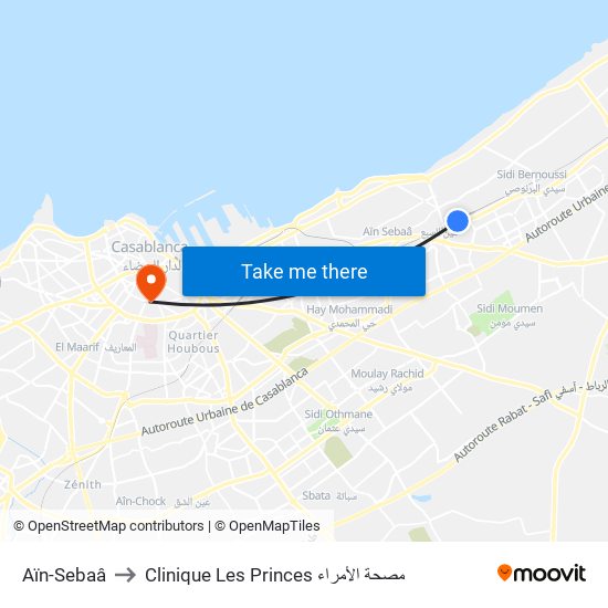 Aïn-Sebaâ to Clinique Les Princes مصحة الأمراء map