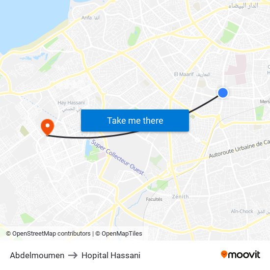 Abdelmoumen to Hopital Hassani map