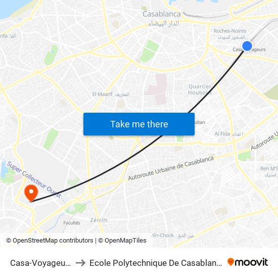 Casa-Voyageurs to Ecole Polytechnique De Casablanca map