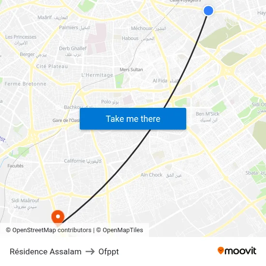 Assalam Residence to OFPPT map