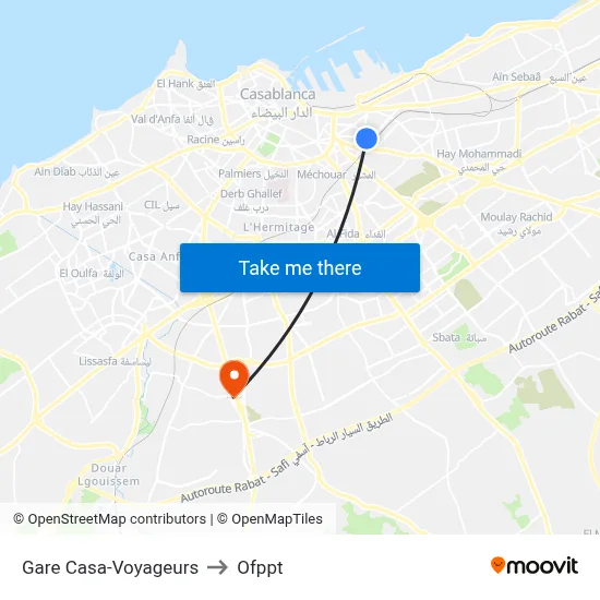 Gare Casa-Voyageurs to Ofppt map