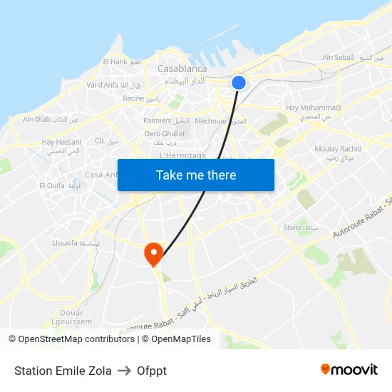 Emile Zola Station to OFPPT map