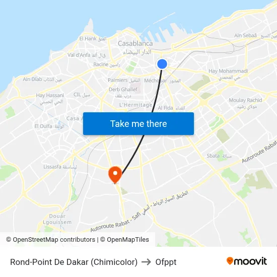 Dakar Roundabout (Chimicolor) to OFPPT map