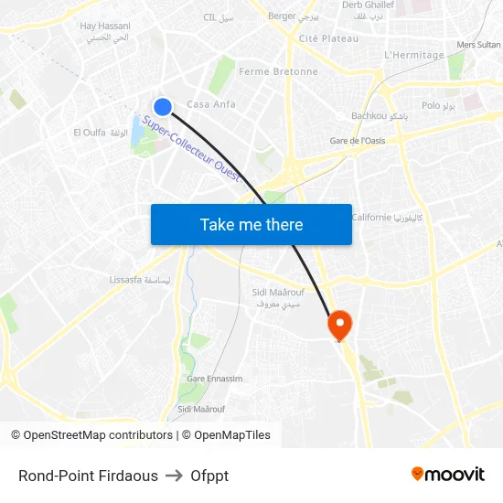 Firdaous Roundabout to OFPPT map