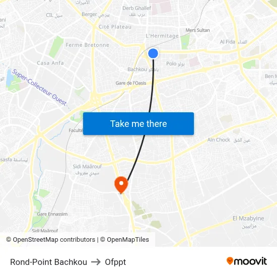 Bachkou Roundabout to OFPPT map