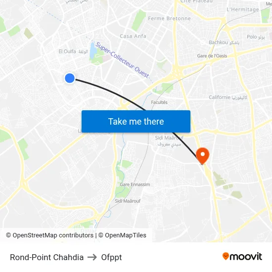 Chahdia Roundabout to OFPPT map