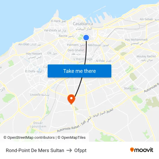 Mers Sultan Roundabout to OFPPT map