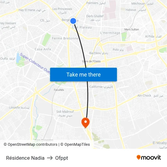 Nadia Residence to OFPPT map