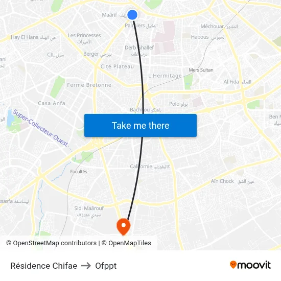 Chifae Residence to OFPPT map