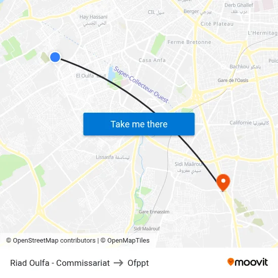 Riad Oulfa - Police Station to OFPPT map