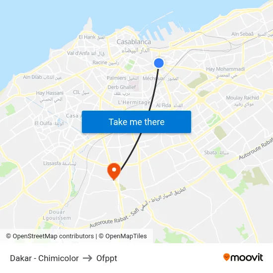 Dakar - Chimicolor to OFPPT map